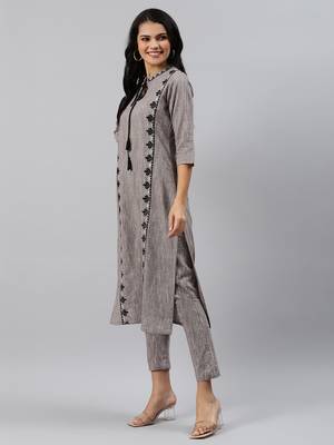 Grey woven cotton ethnic-kurtis 3