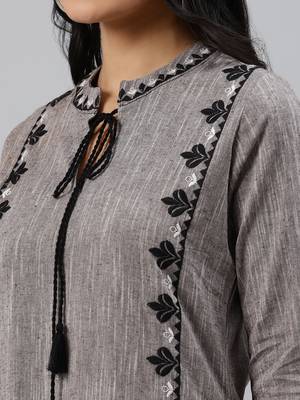 Grey woven cotton ethnic-kurtis 4