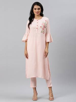 Pink plain viscose rayon ethnic-kurtis 1