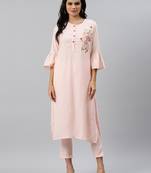 Pink plain viscose rayon ethnic-kurtis