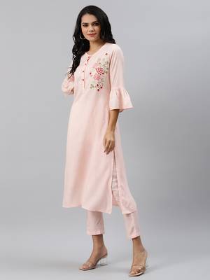 Pink plain viscose rayon ethnic-kurtis 3