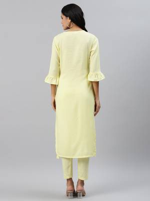 Yellow plain viscose rayon ethnic-kurtis 2