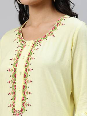 Yellow plain viscose rayon ethnic-kurtis 4