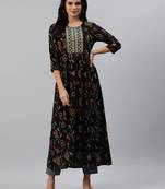 Black printed viscose rayon maxi-dresses
