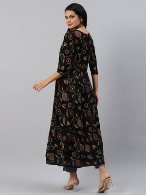 Black printed viscose rayon maxi-dresses 2
