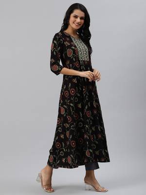 Black printed viscose rayon maxi-dresses 4