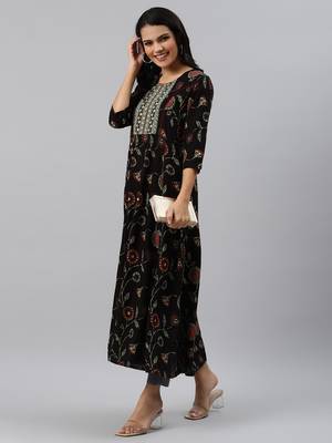 Black printed viscose rayon maxi-dresses 5