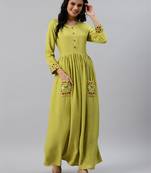 Green embroidered viscose rayon maxi-dresses