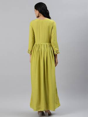 Green embroidered viscose rayon maxi-dresses 2