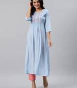 Blue embroidered viscose rayon maxi-dresses