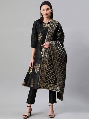 Black printed art silk kurtas-and-kurtis 1