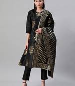 Black printed art silk kurtas-and-kurtis