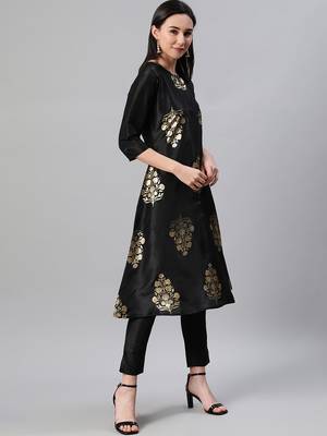 Black printed art silk kurtas-and-kurtis 2