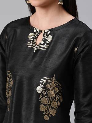 Black printed art silk kurtas-and-kurtis 4