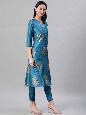Blue printed art silk kurtas-and-kurtis 3