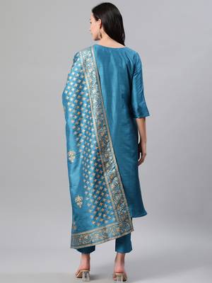 Blue printed art silk kurtas-and-kurtis 4