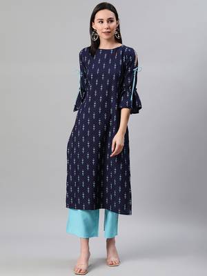 Blue printed rayon kurtas-and-kurtis 1