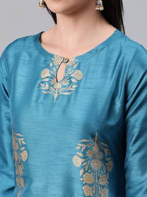 Blue printed art silk kurtas-and-kurtis 5