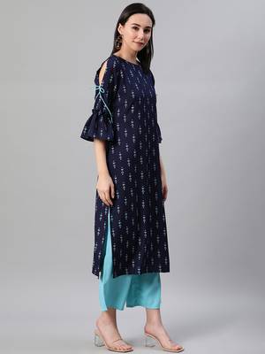 Blue printed rayon kurtas-and-kurtis 2