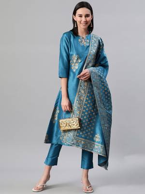 Blue printed art silk kurtas-and-kurtis 6