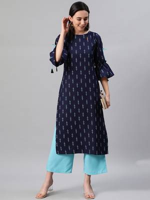 Blue printed rayon kurtas-and-kurtis 5