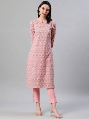 Peach printed rayon kurtas-and-kurtis 1
