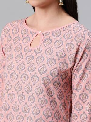 Peach printed rayon kurtas-and-kurtis 4