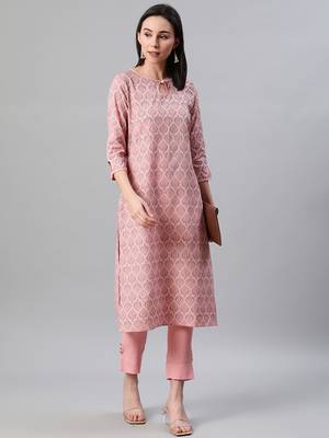 Peach printed rayon kurtas-and-kurtis 5