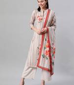 Grey printed crepe kurtas-and-kurtis
