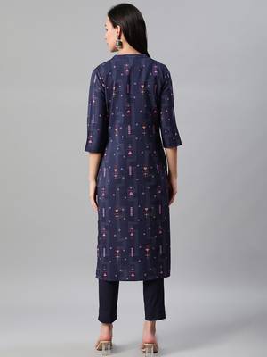 Navy-blue printed rayon kurtas-and-kurtis 3