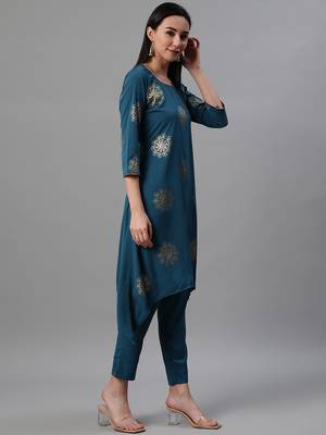 Teal printed crepe kurtas-and-kurtis 2