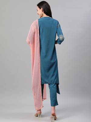 Teal printed crepe kurtas-and-kurtis 3