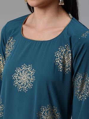Teal printed crepe kurtas-and-kurtis 4
