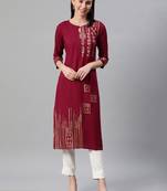 Maroon printed rayon kurtas-and-kurtis