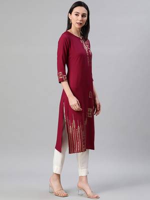 Maroon printed rayon kurtas-and-kurtis 2