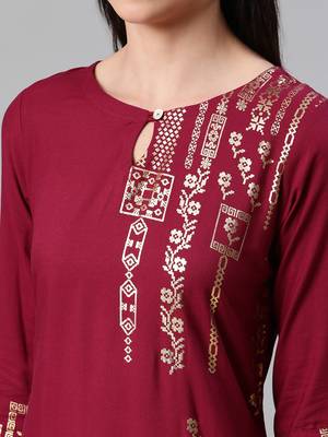 Maroon printed rayon kurtas-and-kurtis 4