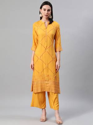 Mustard printed rayon kurtas-and-kurtis 1