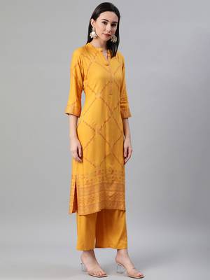 Mustard printed rayon kurtas-and-kurtis 2