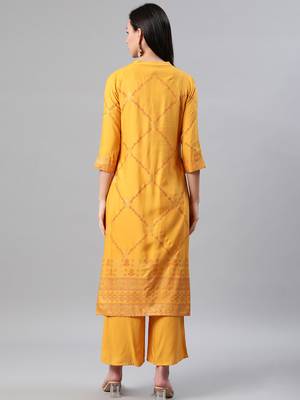 Mustard printed rayon kurtas-and-kurtis 3