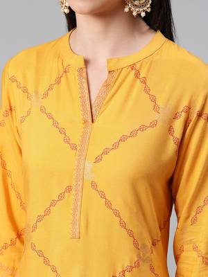 Mustard printed rayon kurtas-and-kurtis 4