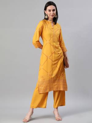 Mustard printed rayon kurtas-and-kurtis 5