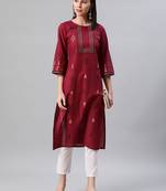 Red printed cotton kurtas-and-kurtis
