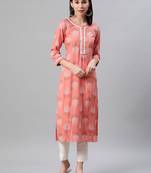 Peach printed rayon kurtas-and-kurtis