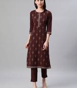 Brown printed rayon kurtas-and-kurtis