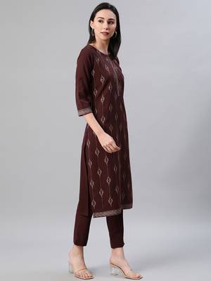 Brown printed rayon kurtas-and-kurtis 2