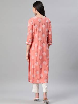 Peach printed rayon kurtas-and-kurtis 3