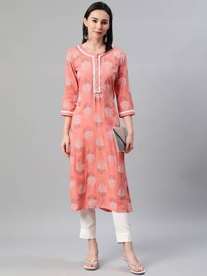 Peach printed rayon kurtas-and-kurtis 5