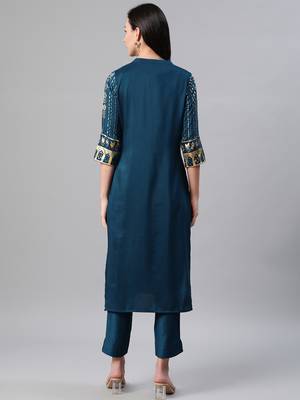 Teal printed rayon kurtas-and-kurtis 3