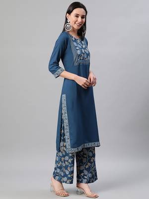 Teal printed rayon kurtas-and-kurtis 2