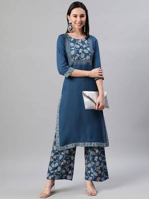 Teal printed rayon kurtas-and-kurtis 5